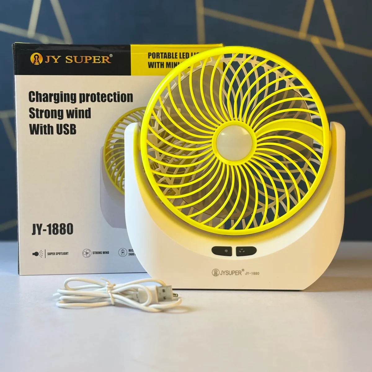 Portable LED Light with Mini Fan JY1880 – Rechargeable Desk Lamp for Study & Travel