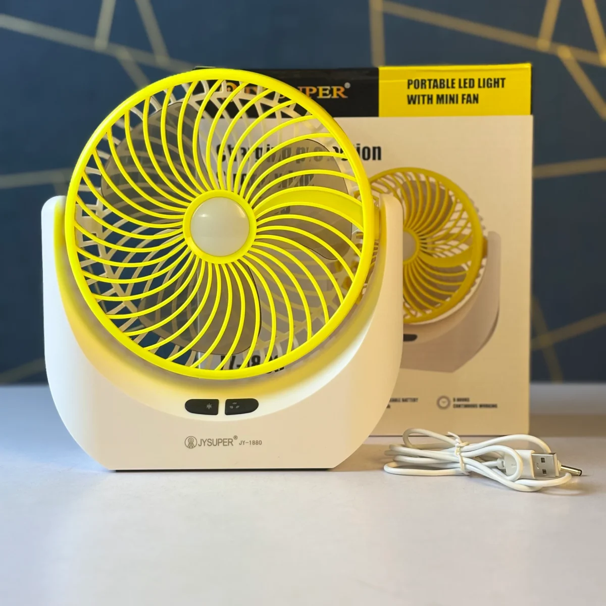 Portable LED Light with Mini Fan JY1880 – Rechargeable Desk Lamp for Study & Travel