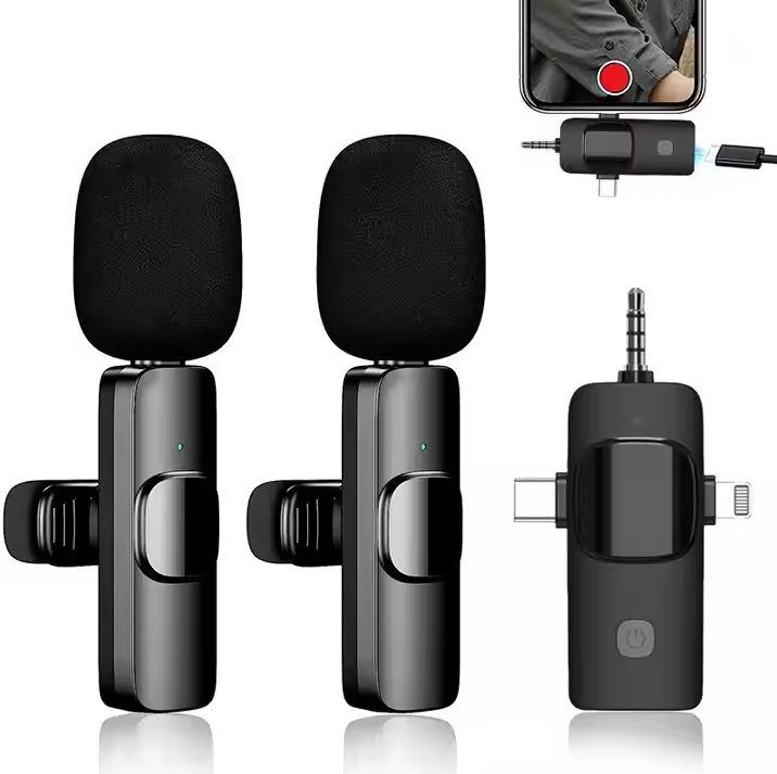 K15 3 in 1 Wireless Lavalier Microphone for iPhone Android Tablet